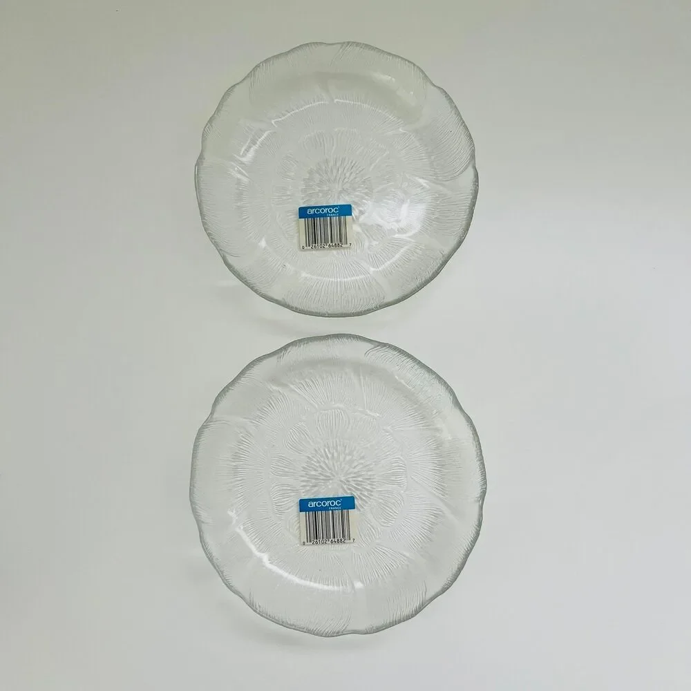 ARCOROC France Fleur Clear Pressed Glass Raised Floral Petal Coupe Soup Bowls, 2